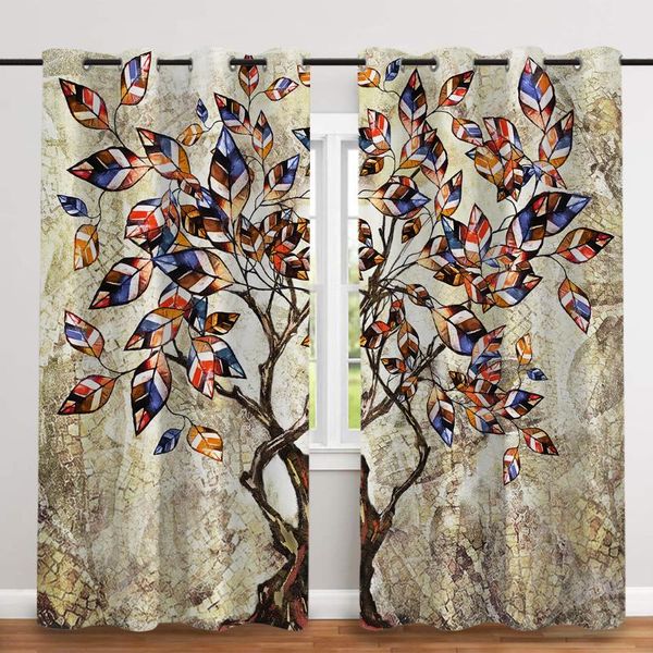 

curtain & drapes 2 pcs/set vintage colored big tree cloth nordic window blackout curtains for bedroom and living room