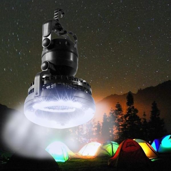 

portable 18 super brightness white light led bulbs 2.5w 2 in 1 camping fan light outdoor latern with hang
