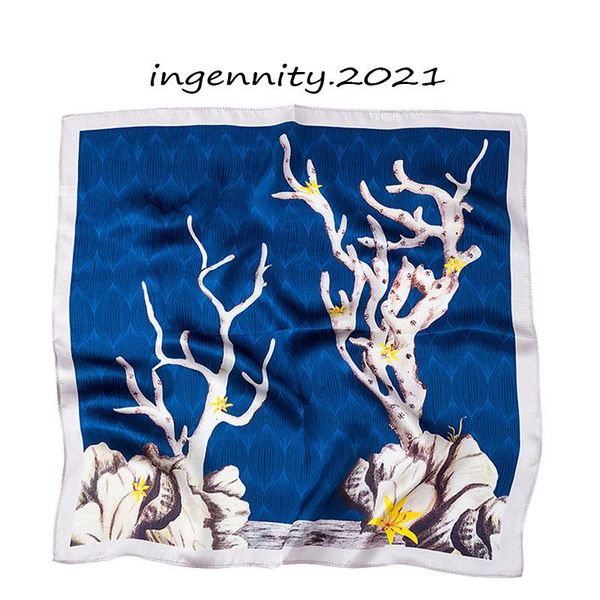 

scarves 52x52cm 100% real silk scarf square for women coral printed shawl wrap spring summer neckerchife hair band lady small bandana, Blue;gray