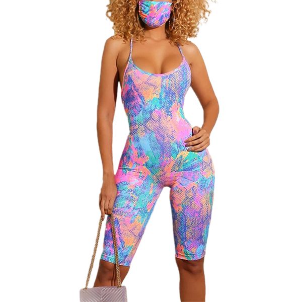 

women tie dyeing backless jumpsuit rompers pants clubwear 2020 new women sleeveless strap rompers playsuit summer shorts, White;black