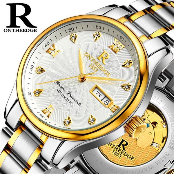 

wristwatches men's automatic wrist watch gold bezel self-winding movement with rotor waterproof erkek kol saati otomatik, Slivery;brown