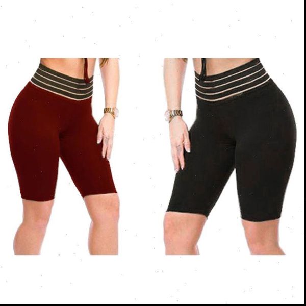 

women high waist striped tummy control skinny sport shorts lady 2021 solid color ruched butt lift biker shorts fitness, White;black