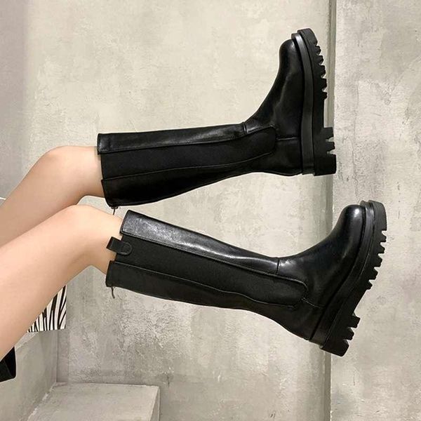 

dress shoes boots women's summer thin pipe thick bottom high tube locomotive british style korean version, Black