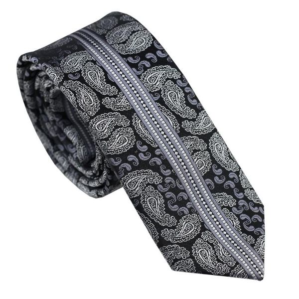 

bow ties coachella black w silver gray paisley/stripe necktie microfiber skinny tie, Black;gray