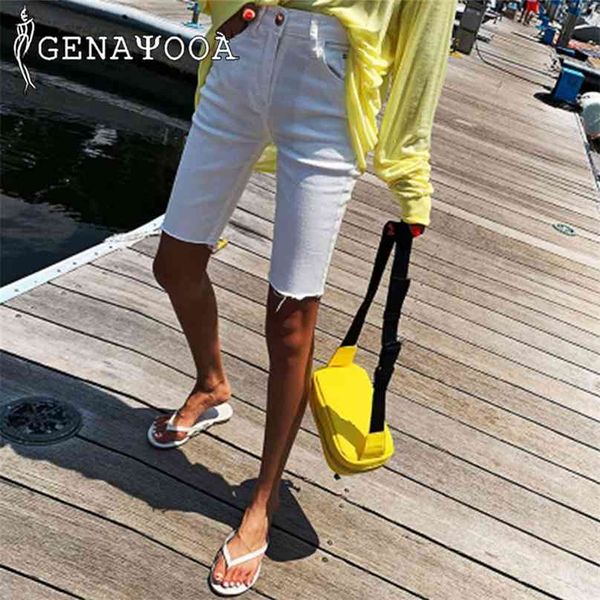 Genayooa Street Street Shinny Biker Shorts Women Jeans Denim Elastic White Coreano Steetwear Short Femminino Summer Fashion 210719