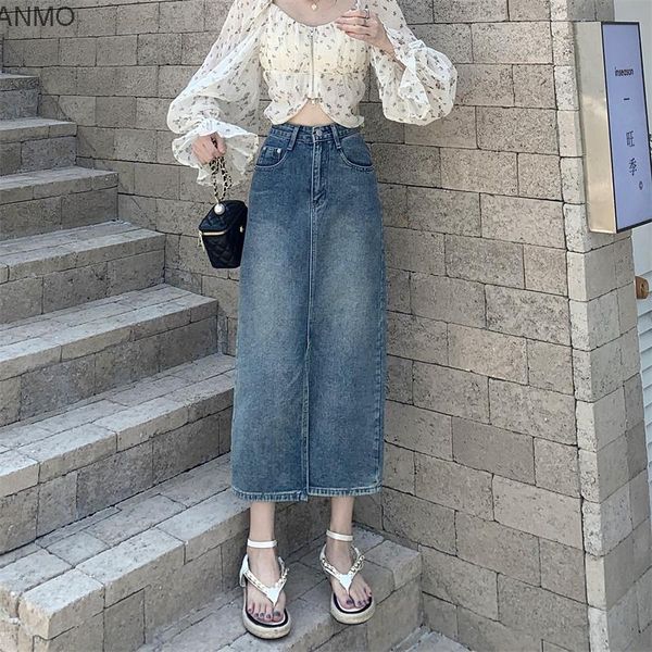 

women's jeans split denim skirt women's autumn 2021 korean high waist slim a-line casual long, Blue