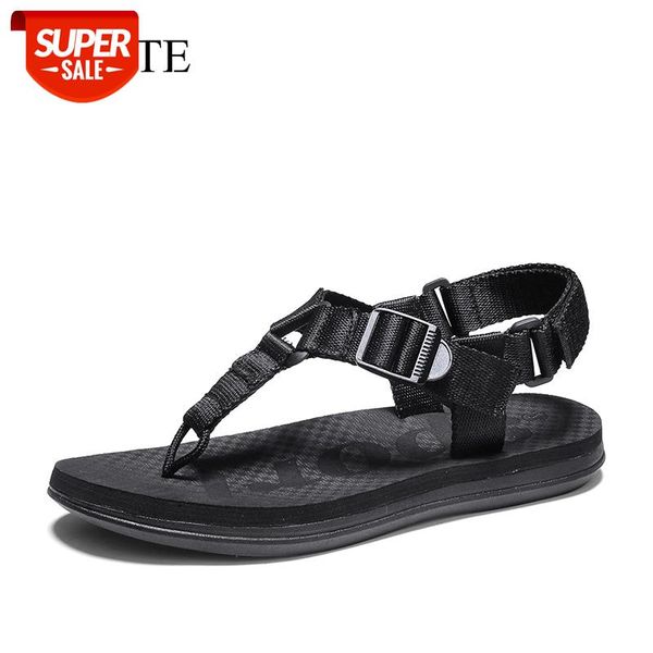 

sandals men weave shoes patent men's beach outdoor sandalias hombre solid color comfy buckle men flip flops big size 39-45 #lt2v, Black