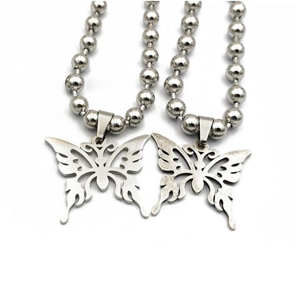 

pendant necklaces punk rock sweet butterfly stainless steel necklace streetwear ball chain polishing fashion unisex, Silver