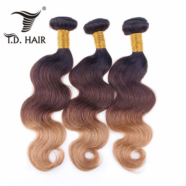 

human hair bulks td ombre body wave brazilian 1b/4/27 color 100% extension double weft bundle, Black