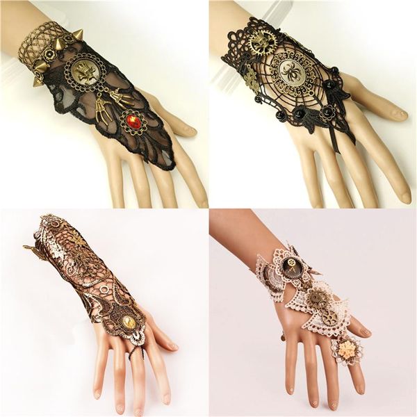 

tennis luokey vintage fashion black lace steampunk bracelets for women halloween party wedding wrap goth bangles jewelry gift, Golden;silver