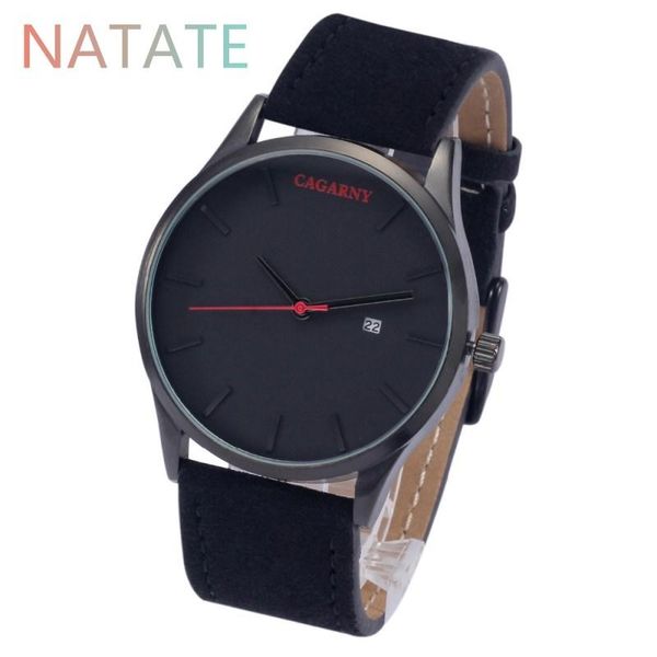 

wristwatches natate cagarny men watches style quartz watch man fashion waterproof leather complete calendar clock, Slivery;brown