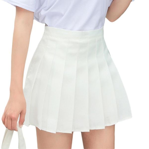 

skirts women high waist solid color pleated skater a-line mini skirt with lining shorts y3ne, Black