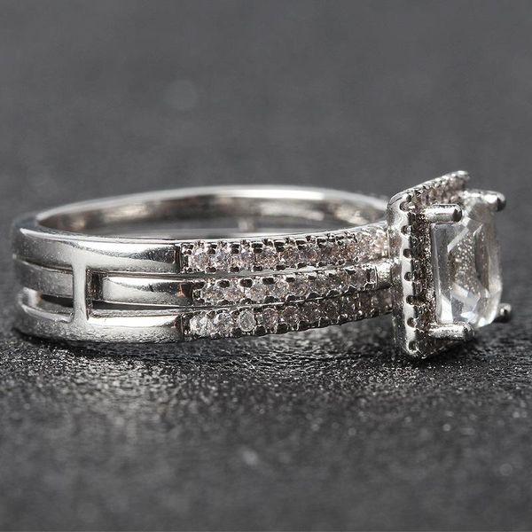 

cluster rings two deluxe women's zircon wedding ring suits fashion 925 silver jewelry promise engagement party, Golden;silver