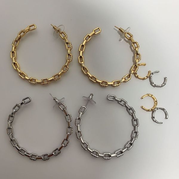 

fashion designer new jewelry fashion niche inlaid diamond metal chain c-shaped earrings exaggerated design sense big fashionab, Golden