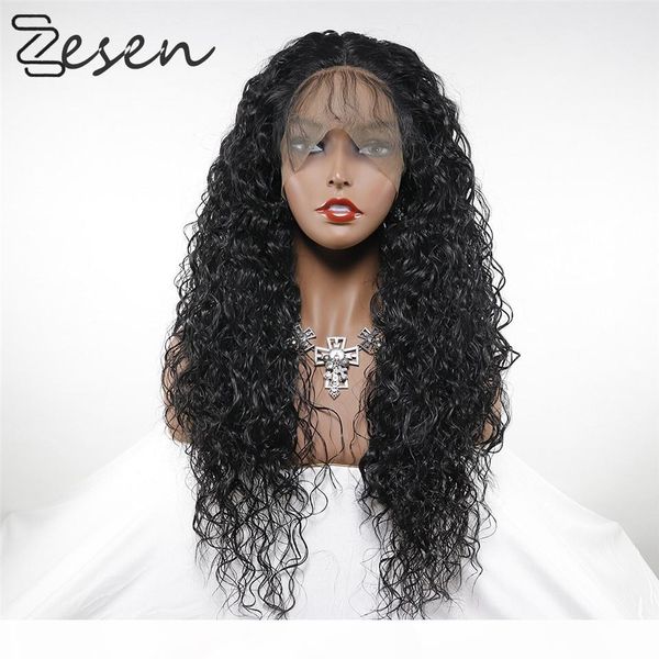 

zese13x4 black synthetic lace front wigs kinky curly long hair resistant glueless with natural hairline for women with baby hair