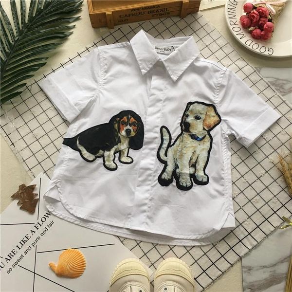 

shirts tonytaobaby summer men and women baby dog lapel white short-sleeved cotton shirt, White;black