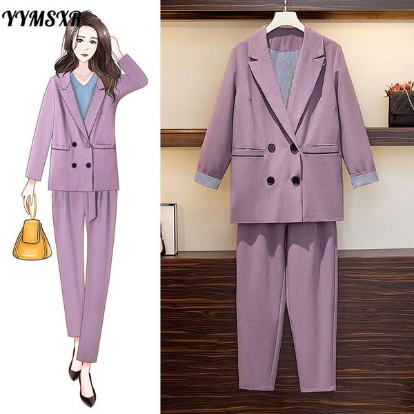 

women's two piece pants plus size 2021 spring and autumn temperament fashion suit western style trousers two-piece office professional, White