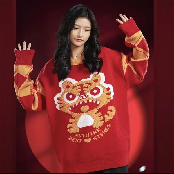 

22ss year of the tiger fashion tiger print men's sweater designer high-end wool soft and comfortable, White;black