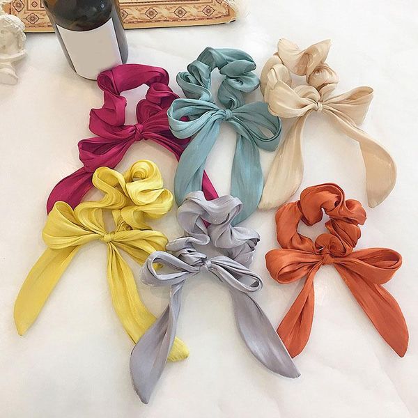 

bright color wavy streamers hair ring knotted bow scrunchies elastic hairband for women girls sweet ponytail hair accessories