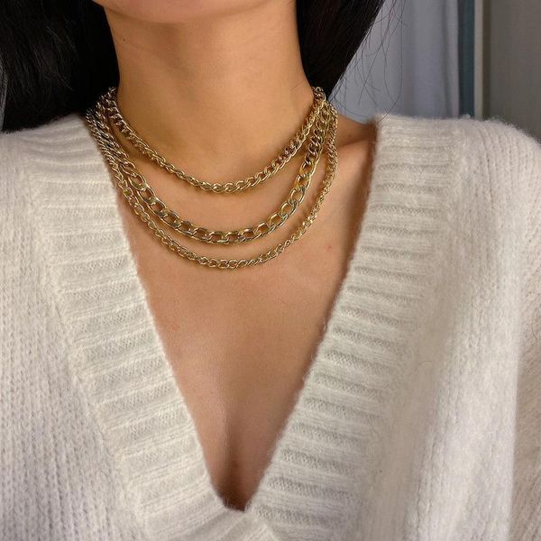 

chains jewelry mix match punk geometric simple necklace retro personality chain multi-layer tassel women, Silver