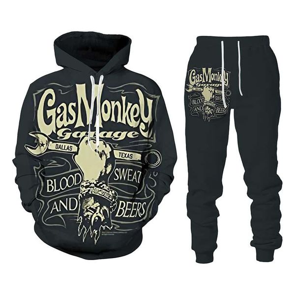 

men's tracksuits sports suit 3d monkey fashion personality hooded sweater and trousers two-piece, Gray