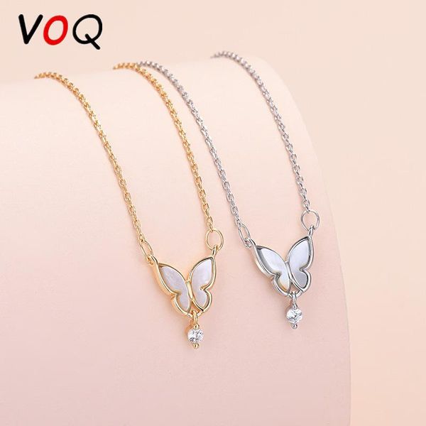 

pendant necklaces voq korean fashion butterfly for women temperament clavicle chain shell choker jewelry, Silver