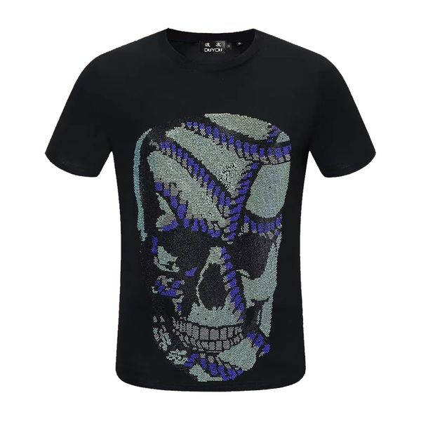 

2021 new men's 100% cotton round neckline short-sleeved t-shirt crystal outline skull rock t shirt pp|459202156 u28n, White;black
