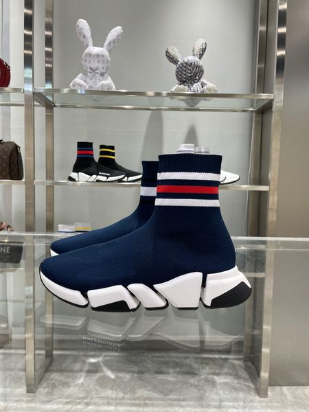 

men women classic speed runner trainers platform designer ankle boots brand designer knitted socks casual sneakers size 35-45, Black