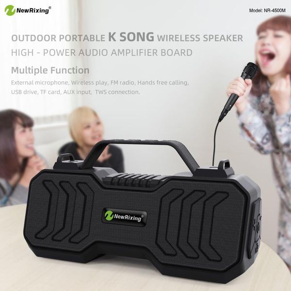 

bluetooth speaker with handheld mic dance sing wireless outdoor support aux tf card fm tws connection portable subwoofer
