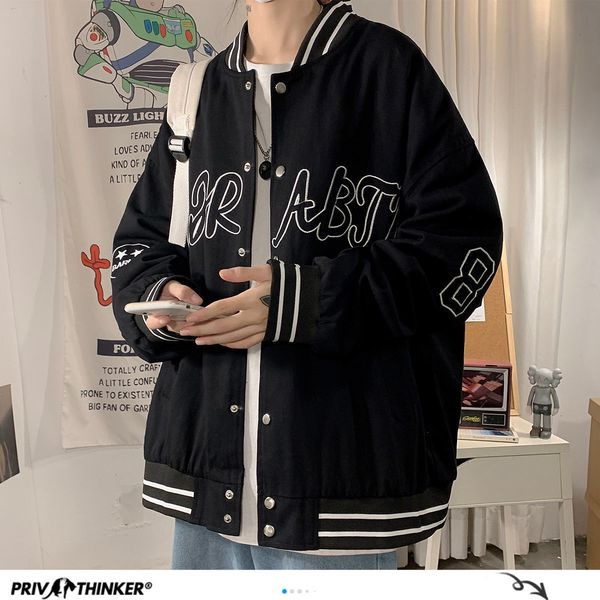 

new 2021 privathinker letter oversized jackets streetwear men casual baseball cloth autumn men's hip hop mans clothing hqfx, Black;brown