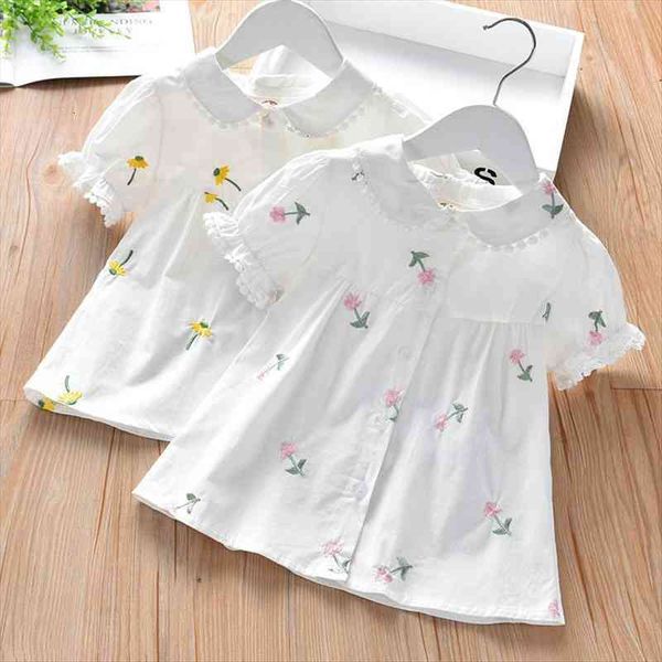 

girls shirt summer dress cute embroidery cardigan short sleeve babys white, Blue