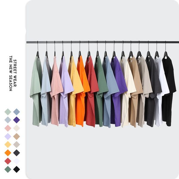 

16 colors 5 sizes 190g loose oversize good quality men's cotton t-shirt short sleeve blank solid color t-shirt custom manufacturer, White;black