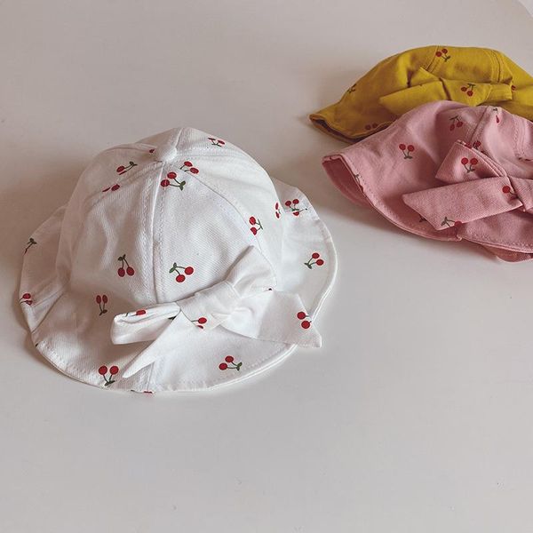 

summer baby girl bucket hat fruit print bow wide brim panama hats soft cotton outdoor kids sun hat, Yellow