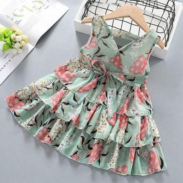 

girl's dresses summer toddler baby girl dress sleeveless floral princess girls from 2 to 7 years clothes vestido, Red;yellow
