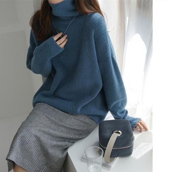 

women's sweaters wool winter cashmere sweater women high collar thick loose pullover lazy wind knitted large size base shirt, White;black