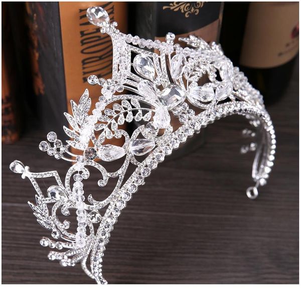 

wedding crown crystal rhinestone silver color big crown bridal wedding tiara diadem headpiece women beauty pageant hair jlljqf