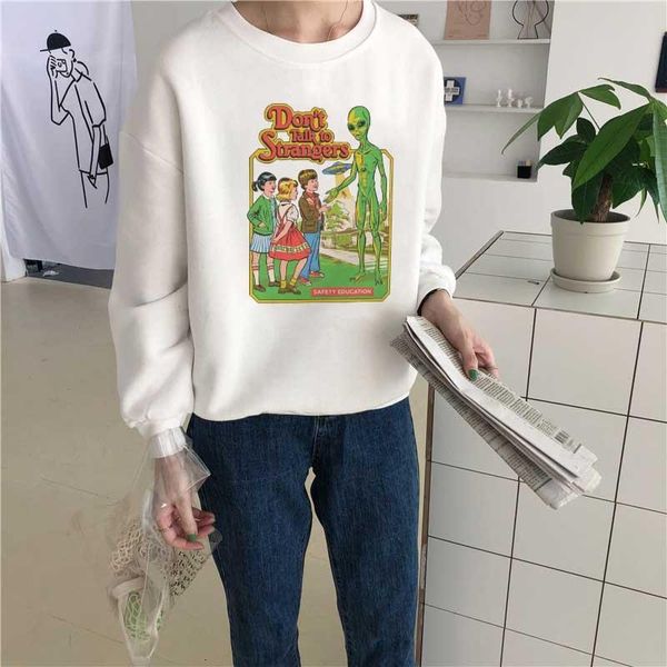 

80s thick loose sweatshirt female thicken coat 90s vintage dont talk to strangers printed casual hooded hoodies pullover women, Black