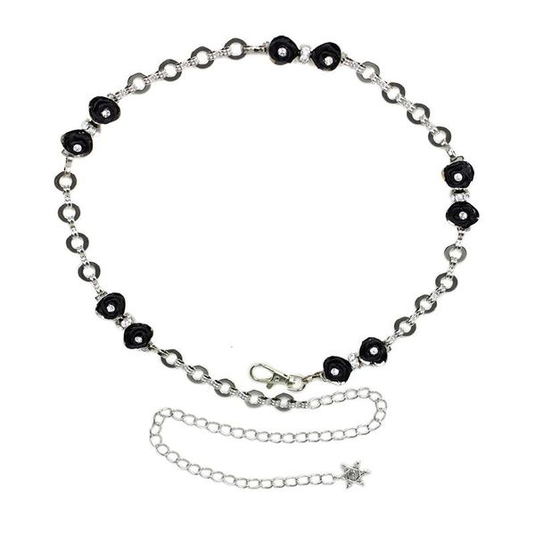 

belts fashion metal thin belt women's ins chain black rose decoration waist dress accessories, Black;brown