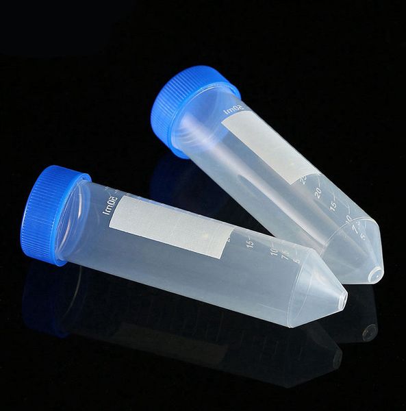 Provetta da centrifuga per test in plastica con fondo a cono con tappo a vite blu da 50 ml con contenitore per fiala campione in scala