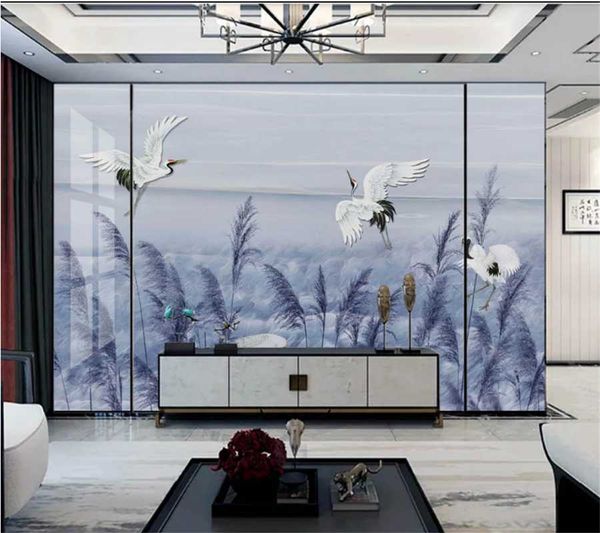 

wallpapers wellyu custom wallpaper 3d chinese hand-painted reed cranes beautiful background living room bedroom
