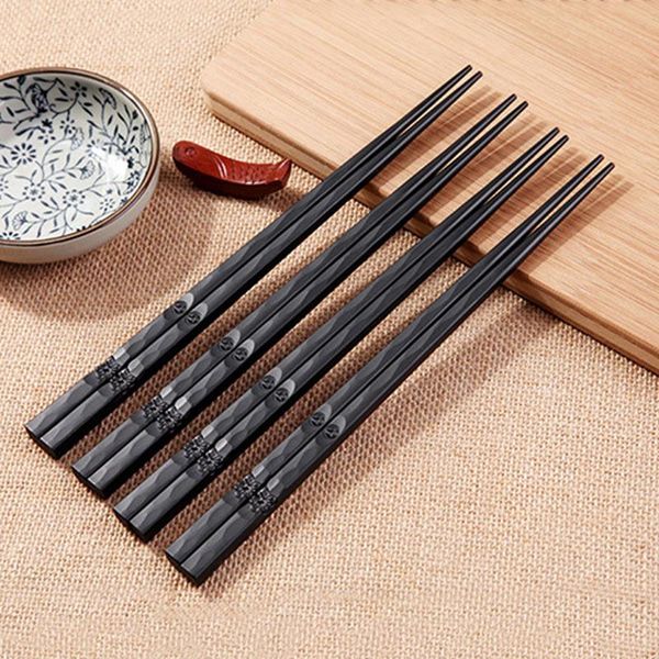 

chopsticks 1 pair plastic chinese chopstick non-slip alloy reusable black durable sushi