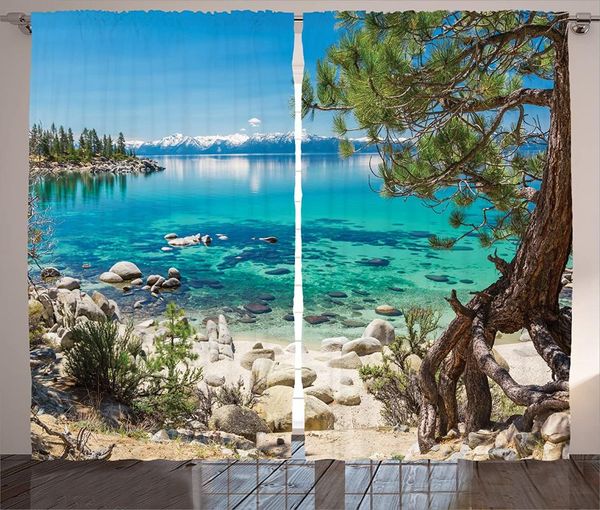 

curtain & drapes pale blue green eggshell nature curtains lake tahoe snowy mountain reflection on clear water rocky shore view window