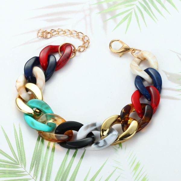 

euramerican fashion jewelry colorful acrylic link chain bracelet for wholesale, Black