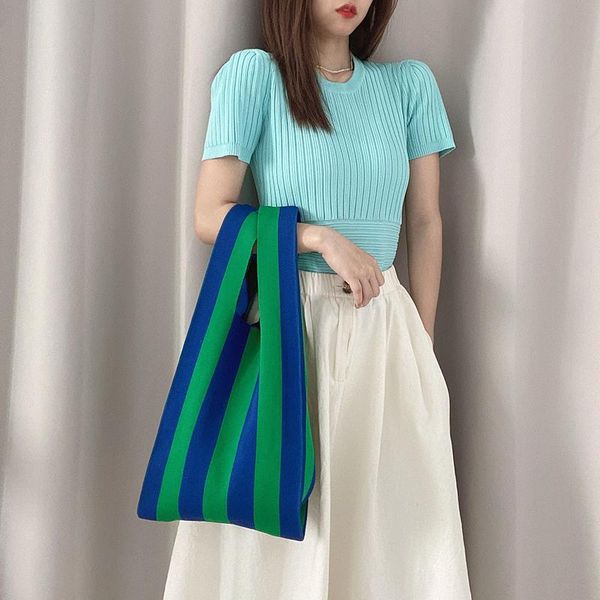 

waist bags summer korean vest shape color fashion wool knitted hand-carry bag female striped