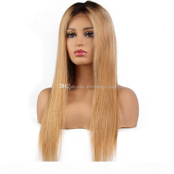 

straight full lace wig human hair wigs 1b 30 1b 27 blonde ombre brazilian remy hair pre plucked lace wig with baby hair, Black;brown