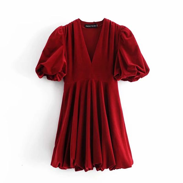 

Party Red Velvet Women New Year 2021 Vintage Short Puff Sleeve Mini Dress Woman Voluminous Hem Elegant Dresses Fll5 XC0R, Black;gray