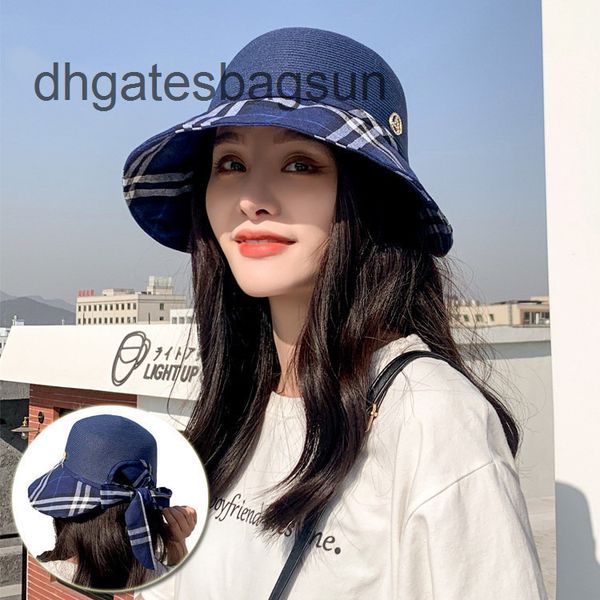

brand cap carves new spring summer fisherman's hat women's korean version versatile show face small sunshade sunscreen straw hat l, Blue;gray