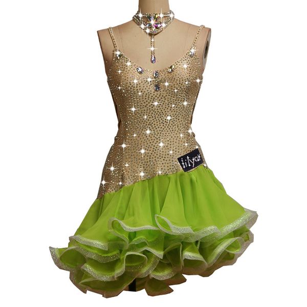 

sparkly rhinestones ladies latin dance dress women ballroom latin dance competition dresses salsa tassel skirt samba dress, Black;red