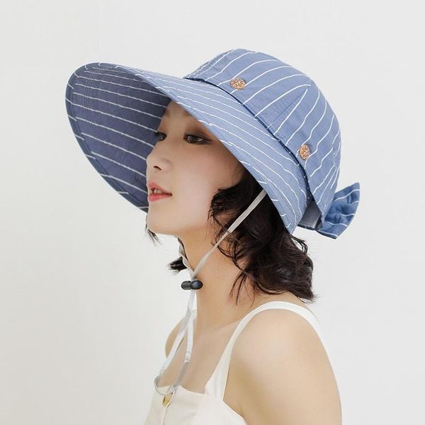 

wide brim hats 2021 women visor foldable sun hat large beach hatschapeau femme uv protection, Blue;gray