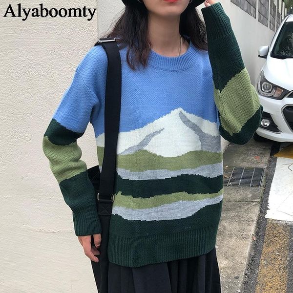 

women's sweaters korean style autumn winter women sweater contrast color oversized knitted pullover jumper elegant sweet thick warm out, White;black